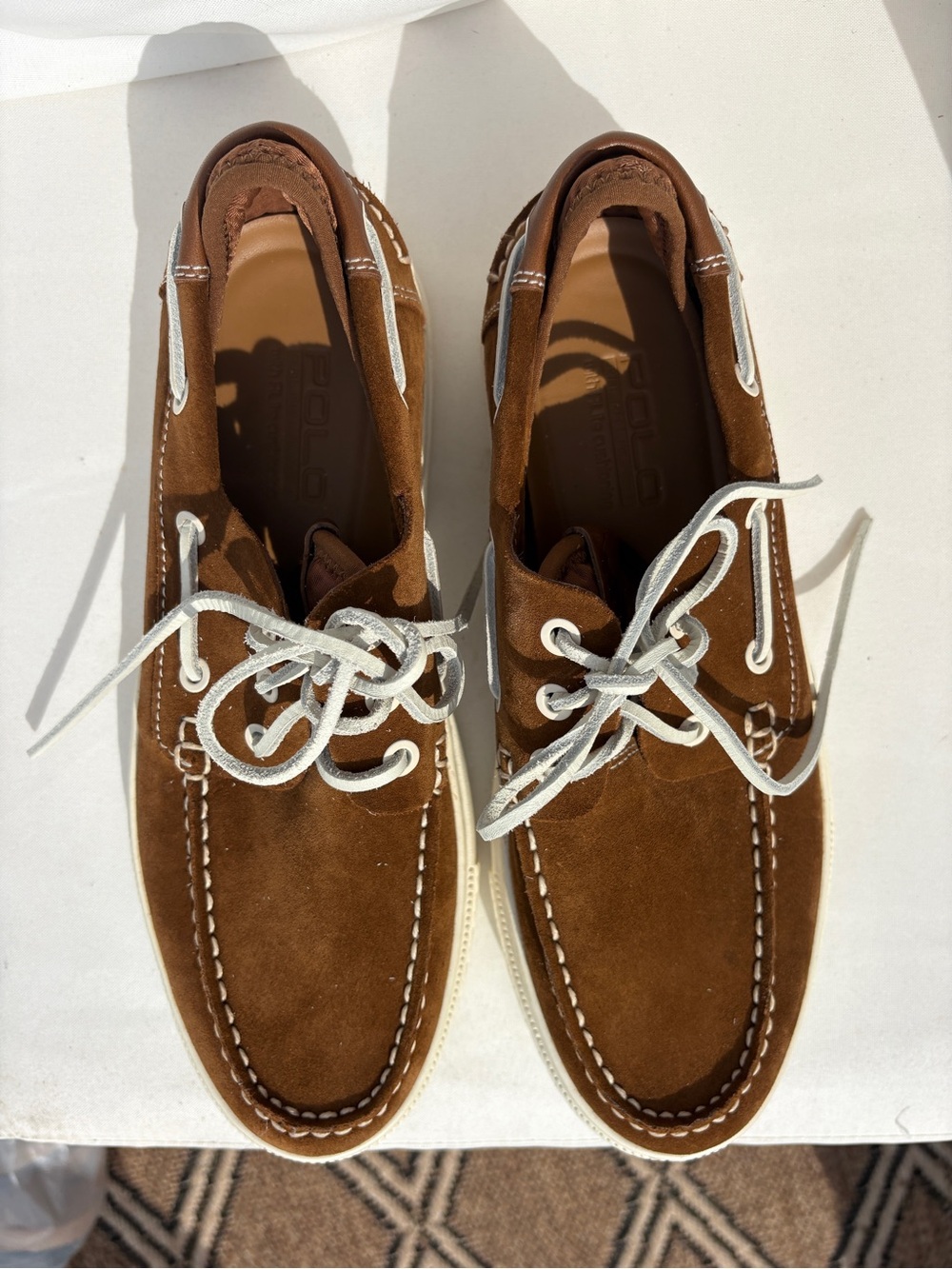 Polo by Ralph Lauren Chestnut Suede Boat Shoes with White Laces